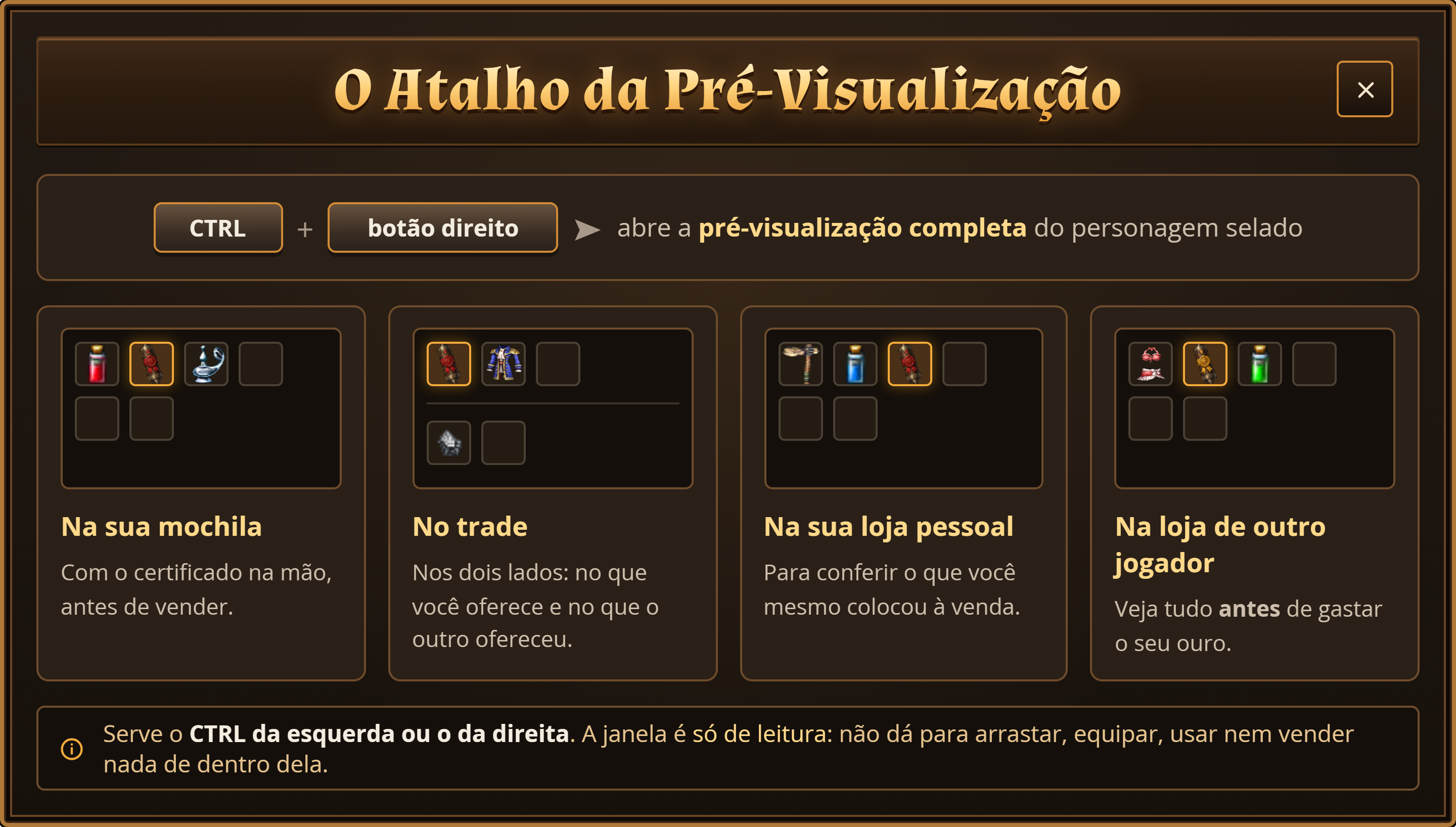 Os quatro lugares onde o atalho CTRL + botão direito abre a pré-visualização.